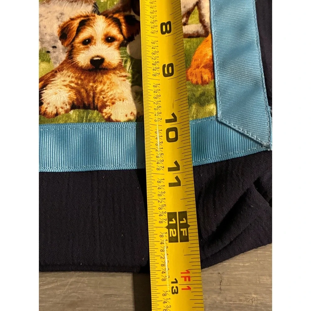 Handmade Navy Blue Canvas Puppy Dog Tote Bag Paw Print Applique Lined Book Bag